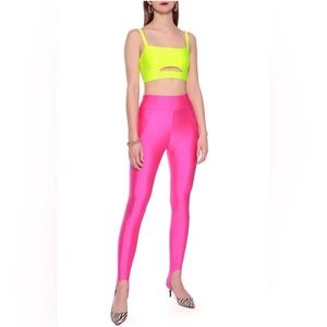 NWT Aggi by Halewski Gia Plastic Pink Pants Leggings Stretchy Neon Sz Medium 38